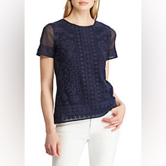 Lauren Ralph Lauren Lace-Trim Short-Sleeve Top - Picture 1 of 7